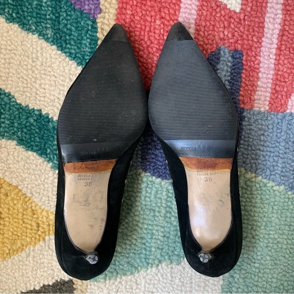 Sacco Black Suede Grommet Pointy Toed Scalloped Edge Kitten Heel Pumps Size 8 38 - Picture 14 of 16